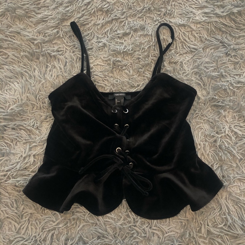 Forever 21 Velvet Lace Up Tank Top, S